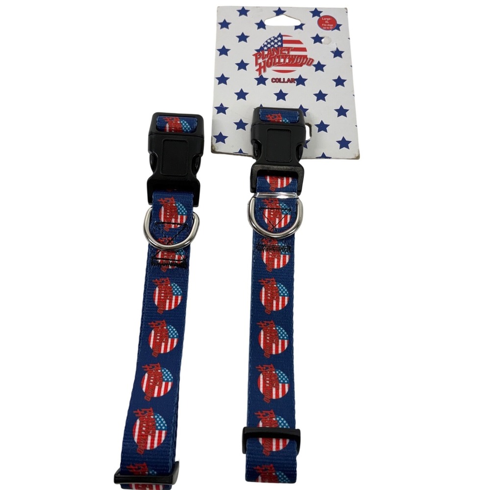 Planet Hollywood Americana Dog Collar Blue Red White Stars Large XL New 2 Pack